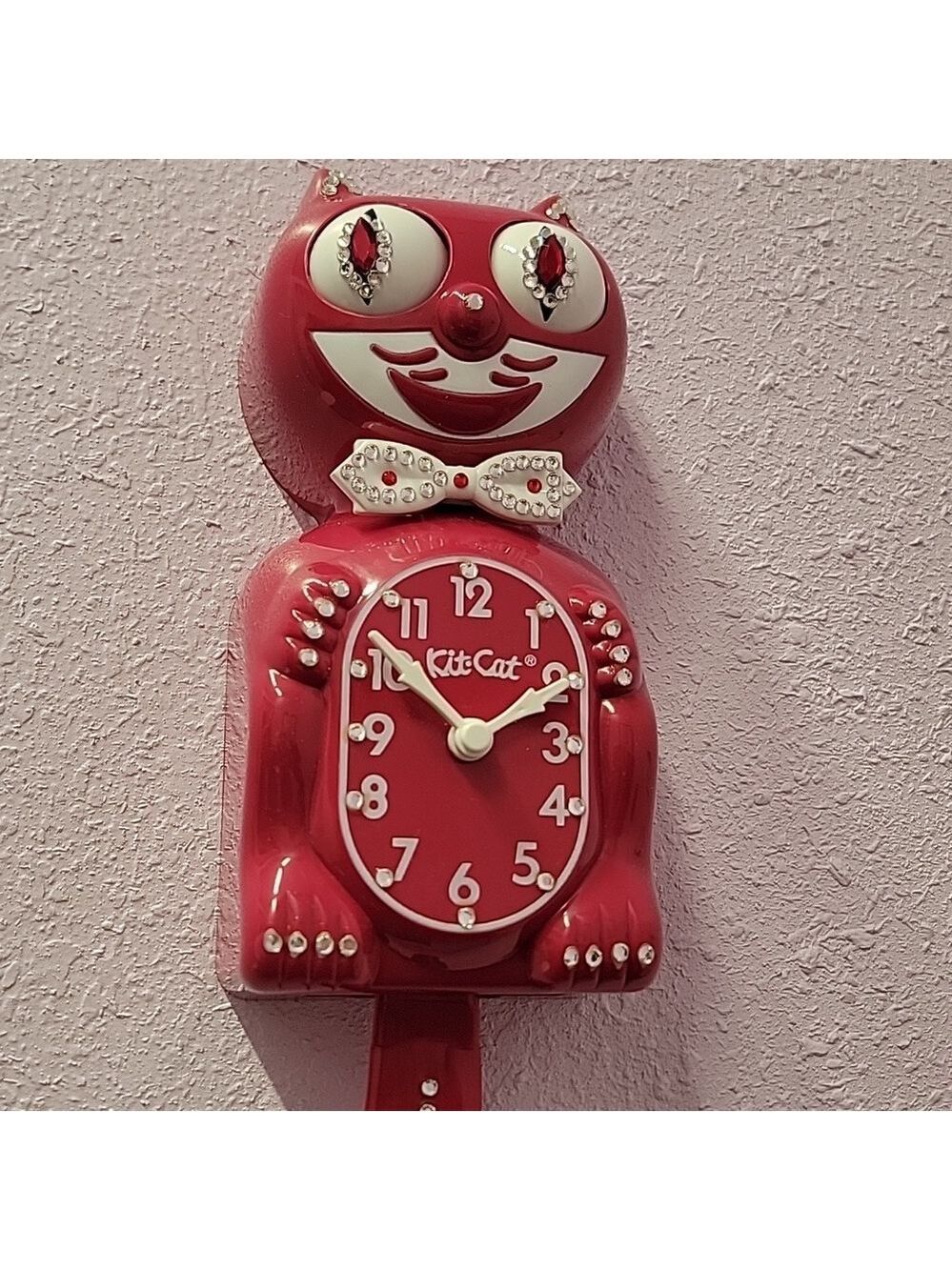 Jeweled Cranberry Red Kit-Cat Klock clock RARE Vintage - Picture 5 of 5